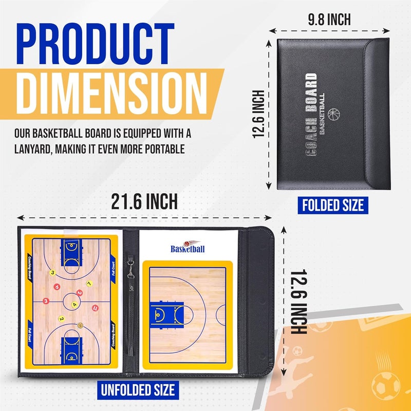 ZPU Dry Erase Coaching Board, Magnetic Coaches Clipboards, Portable Foldable Tactics Board with Dry Erase Marker Pen and Magnets – Basketball, Football, Soccer, Hockey - Image 2